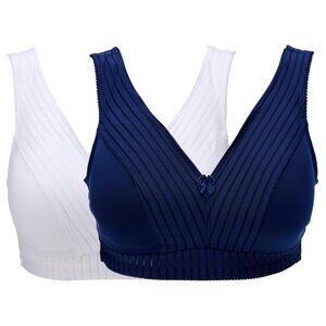 Rhonda Shear 2 Pack Striped Pin Up Bra Size Large White Midnight Navy Intimate